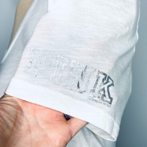 PINK Badgers game day studded half sleeve tee white M - Picture 4 of 9